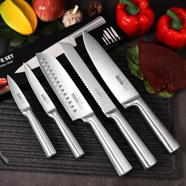 Kofery 5-Piece Kitchen Knife Set - Razor-Sharp Stainless Steel Blades With Integrated Ergonomic Handle - Easy Clean And Ideal For Culinary Masters