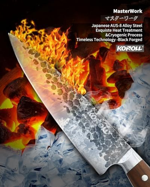 Konoll Chef Knife Japanese Aus-8 Steel Forged Handmade 8 Inch Professional Kitchen Knife Meat Cleaver Hc Stainless Steel With Full Tang Wood Handle