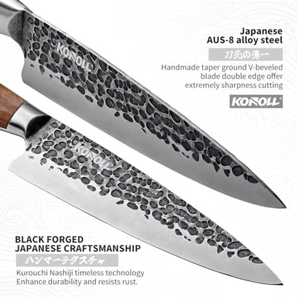 Konoll Chef Knife Japanese Aus-8 Steel Forged Handmade 8 Inch Professional Kitchen Knife Meat Cleaver Hc Stainless Steel With Full Tang Wood Handle