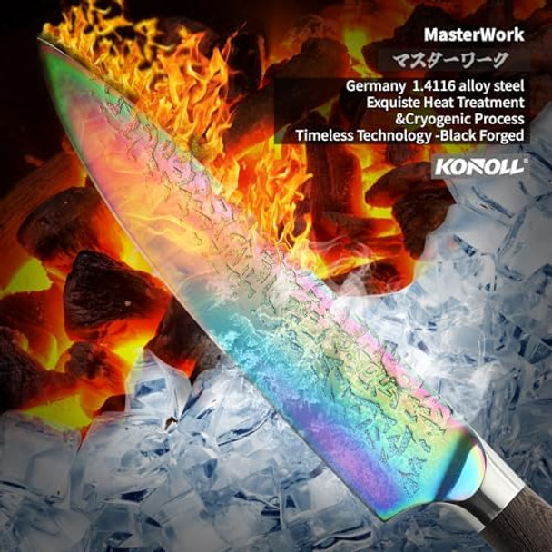 Konoll Kitchen Knife Set 8-Inch Chef Knife 5-Inch Utility Knife German Alloy Steel 1.4116 Forged Handmade Carbon Steel Titanium Plated Forged In Fire Razor Sharp For Chefs