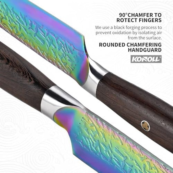 Konoll Kitchen Knife Set 8-Inch Chef Knife 5-Inch Utility Knife German Alloy Steel 1.4116 Forged Handmade Carbon Steel Titanium Plated Forged In Fire Razor Sharp For Chefs
