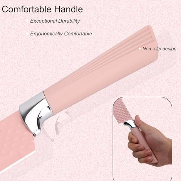 Kitchen Knife Set 9 Pieces Pink Knife Set With Universal Block Cutting Board & Sharpener High Carbon Stainless Steel Chef Knife Block Set For Home And Kitchen With Nonstick Coating