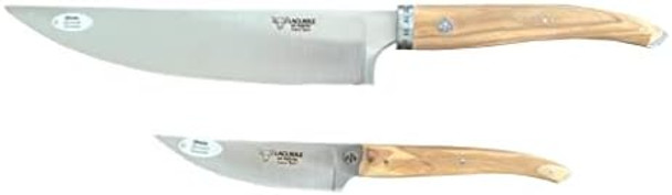 Laguiole En Aubrac Cuisine Gourmet Stainless Fully Forged Steel Made In France Essential 2-Piece Premium Kitchen Knife Set With Olivewood Handles 8-Chef Knife And 4-In Paring Knife