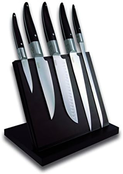 Expression Stainless Steel Kitchen Knife Block Set With Paring Knife Santoku Knife Kitchen Knife Chefs Knife Ham/Brisket Slicing Knife Set Of 5 Black