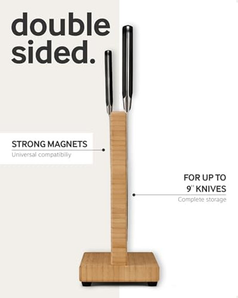 Larhn Magnetic Knife Block - Powerful Double-Sided Wooden Magnetic Knife Holder For Up To 9″ Knives - Supplied As Empty Knife Block Without Knives