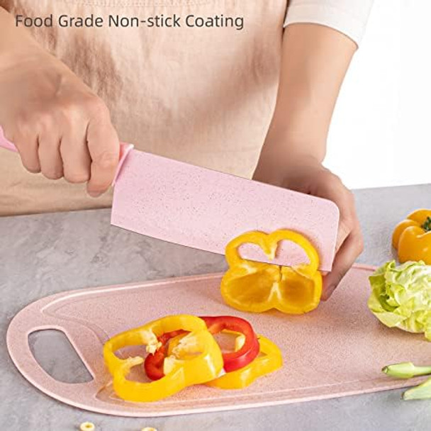 6 Pieces Pink Kitchen Knife Set Non-Stick Stainless Steel Chef Knives Set With 1 Multipurpose Scissors 1 Ceramic Peeler And Pink Chopping Board