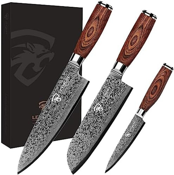 Damascus Kitchen Knife Set 3 Pieces Chef Knife/Santoku/Steak Handmade Damascus Stainless Steel Kitchen Knife Ergonomic Pakka Wood Handle Damascus Kitchen Knife Set 3 Pieces Chef Knife/Santoku/Steak Handmade Damascus Stainless Steel Kitchen Knife Ergonomic Pakka Wood Handle