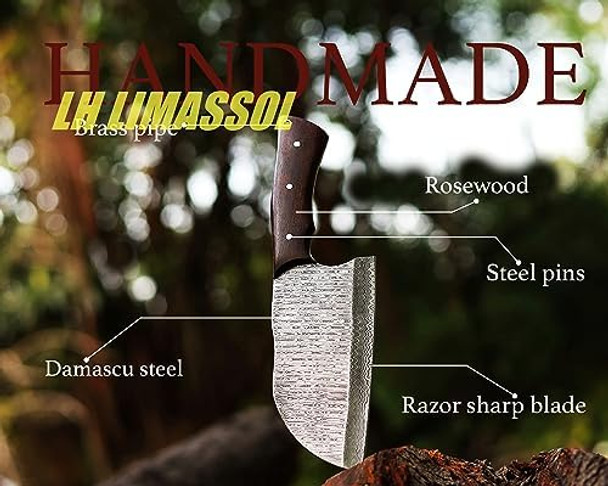 Damascus Steel d Serbian Chef Knife Meat Cleaver Knife For Meat Cutting Forged Butcher Knife With Sheath Kitchen Knives Full Tang Chopping Knife For Home Outdoor Cooking Camping (Leader)