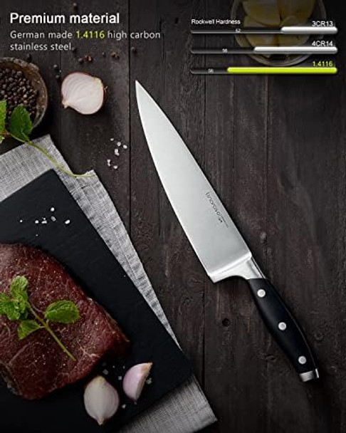 Linoroso Chef Knife - Professional Pro Kitchen Knife 8 Inch Chef'S Knives German High Carbon Stainless Steel Ultra Sharp Cooking Knife With Full Tang Ergonomic Handle - Classic Series