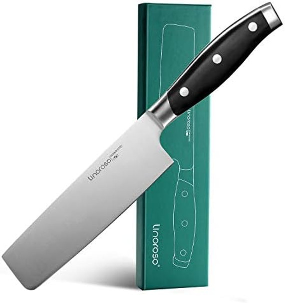 Linoroso Nakiri Knife 7 Inch Japanese Chef Knife Asian Vegetable Cleaver Kitchen Knife German High Carbon Stainless Steel Usuba Knife With Full Tang Ergonomic Handle For Home Kitchen And Restaurant