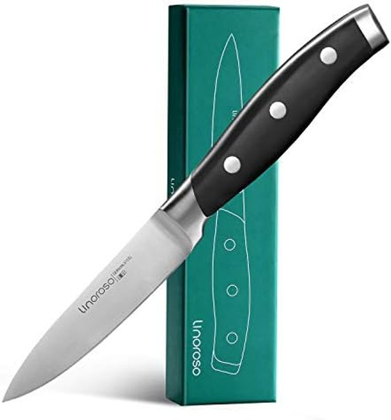 Linoroso Paring Knife 3.5 Inch Small Kitchen Knife With Elegant Box Sharp Forged German Carbon Stainless Steel Fruit Knife Full Tang Ergonomic Handle-Classic Series