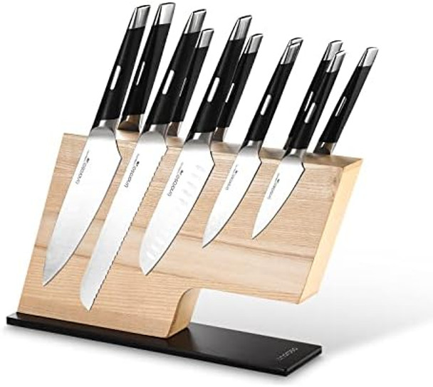 Linoroso Magnetic Knife Block Knife Holder Knife Stand Super Strong Magnet Double Sided Kitchen Knives Storage Fitted American Ash Wood Black Oxide Stainless Steel Base Linoroso Magnetic Knife Block Knife Holder Knife Stand Super Strong Magnet Double Sided Kitchen Knives Storage Fitted American Ash Wood Black Oxide Stainless Steel Base
