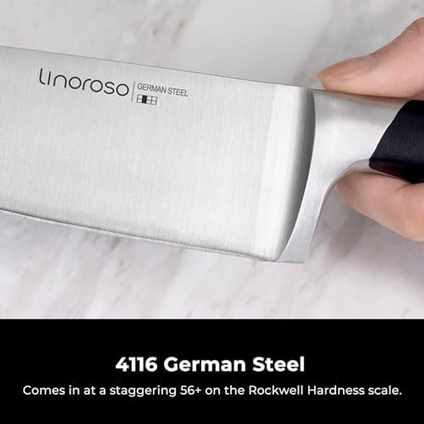 Linoroso 3 Piece Knife Set Chef Santoku Paring Knife Set With Elegant Box Sharp Forged German Carbon Stainless Steel Knives With Full Tang Ergonomic Handle For Home Kitchen And Restaurant