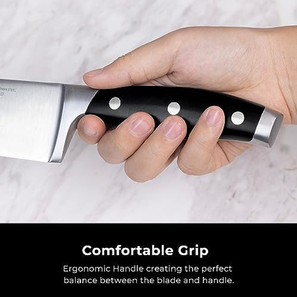 Linoroso 3 Piece Knife Set Chef Santoku Paring Knife Set With Elegant Box Sharp Forged German Carbon Stainless Steel Knives With Full Tang Ergonomic Handle For Home Kitchen And Restaurant