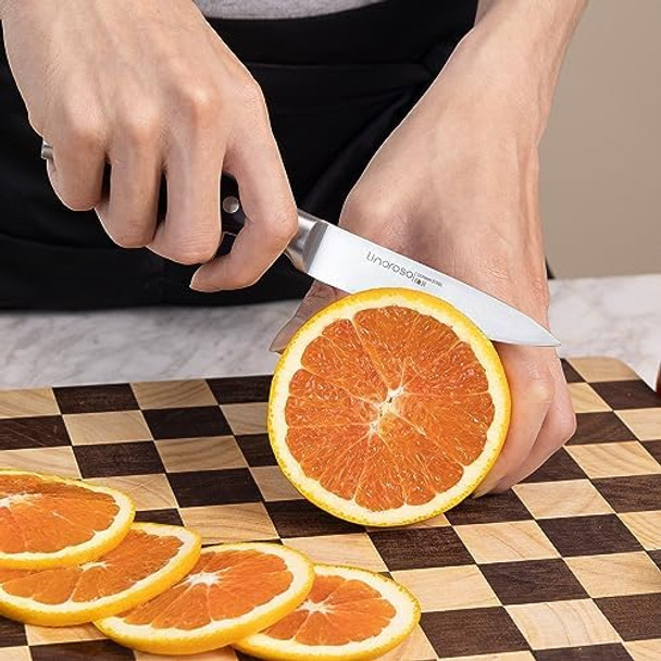 Linoroso 3 Piece Knife Set Chef Santoku Paring Knife Set With Elegant Box Sharp Forged German Carbon Stainless Steel Knives With Full Tang Ergonomic Handle For Home Kitchen And Restaurant