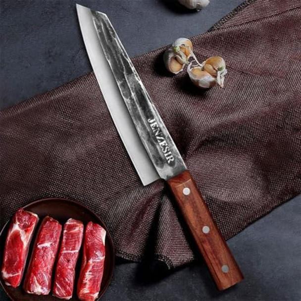 Handmade Forged Kiritsuke Knifeultra Sharp Japanese Chef Knife 8 Inch 9Cr18Mov Steel Professional Cooking Knives Octagon Handle Gyuto Knife For Home Kitchen & Restaurant Brown/Silver
