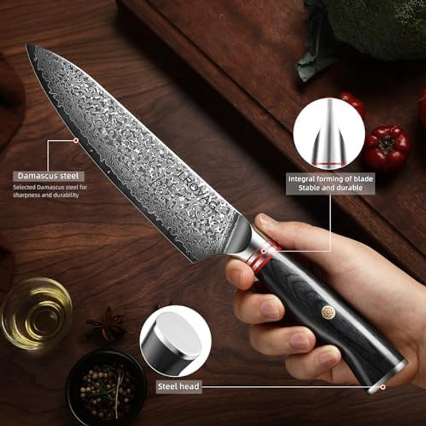 Chef Knife 8 Inch Damascus Steel Kitchen Knifesuper Sharp Cooking Knifeprofessional Sushi Knifecarving Knife And Fish Fillet Knifehigh Carbon Super Steel Vg10 Steel Core