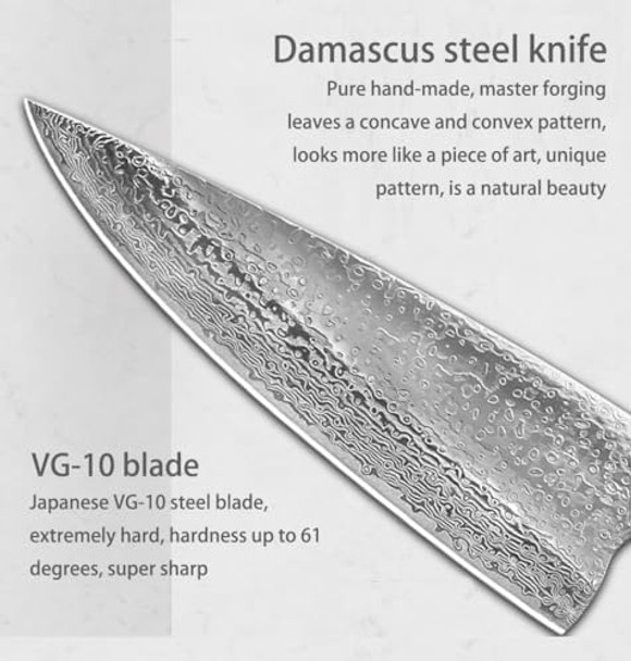 Japanese Chef Knife 8 Inch Handcrafted Damascus Meat Knifekitchen Sharp Sushi Cutting Knife Santoku Knife Vg-10 Steel Core.