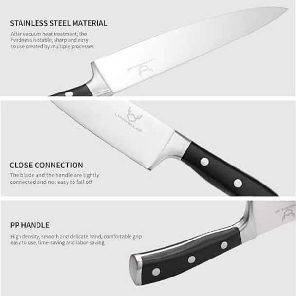 Chef Knife 8 Inch High Carbon Stainless Steel Sharp Kitchen Knife For Slicing Professional Hand Forged Cooking Knife With Full Tang Ergonomic Abs Handle Box For Family & Restaurant