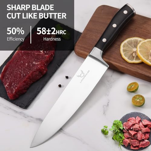 Chef Knife 8 Inch High Carbon Stainless Steel Sharp Kitchen Knife For Slicing Professional Hand Forged Cooking Knife With Full Tang Ergonomic Abs Handle Box For Family & Restaurant