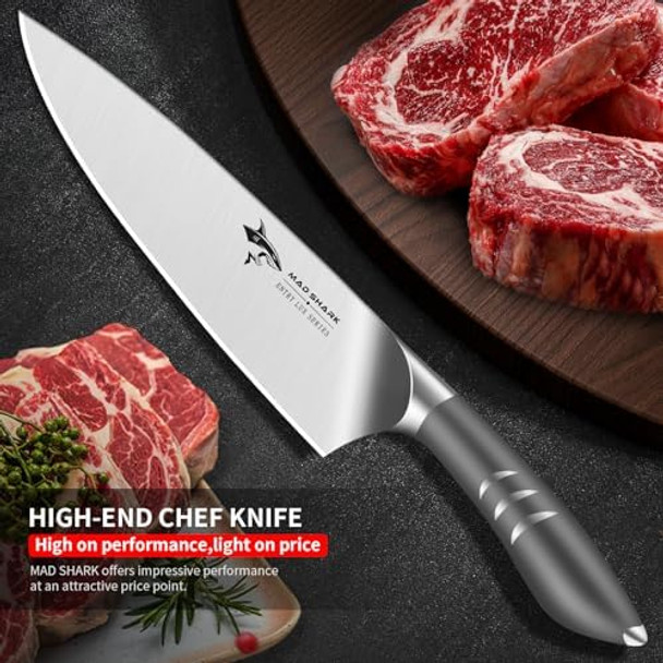 Mad Shark Chef Knife Razor Sharp Kitchen Knife Well Balanced Cooking Knife With Box 8 Inch Grey