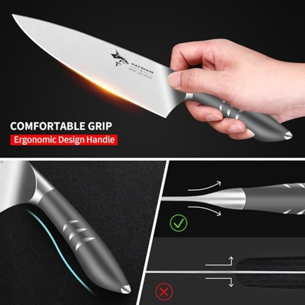 Mad Shark Chef Knife Razor Sharp Kitchen Knife Well Balanced Cooking Knife With Box 8 Inch Grey