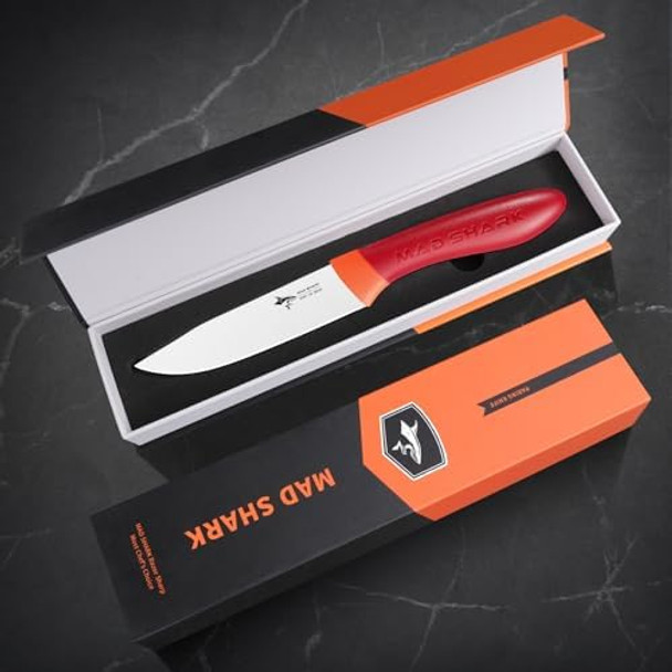 Mad Shark Paring Knife 5 Inch Ultra Sharp Fruit Knife Small Kitchen Knife German Stainless Steel Ergonomic Handle Design For Precise Cutting Peeling Slicing (Red)