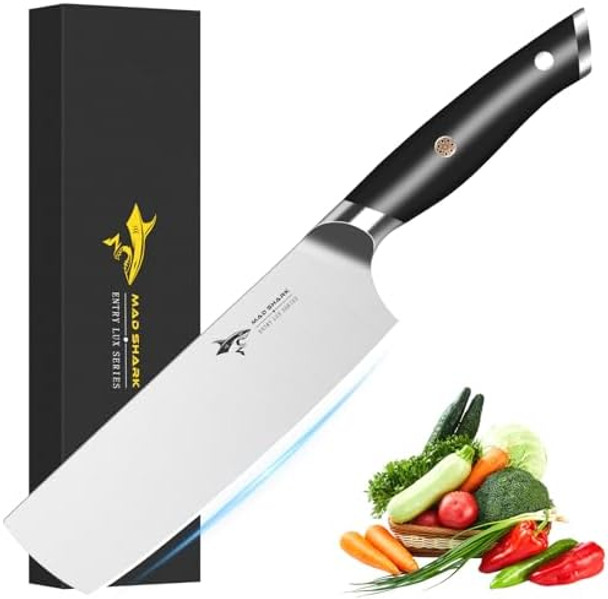 Mad Shark Nakiri Knife 7 Inch Chef Knife Vegetable Kitchen Knife With High Carbon Stainless Steel Blade Multipurpose Asian Knife For Chopping Cutting And Slicing With Ergonomic Handle
