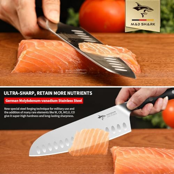 Mad Shark Kitchen Knife Professional 8-Inch Santoku Knife Made Of German High Carbon Stainless Steel Non-Stick Ultra Sharp Kitchen Knife With Ergonomic Handle Box