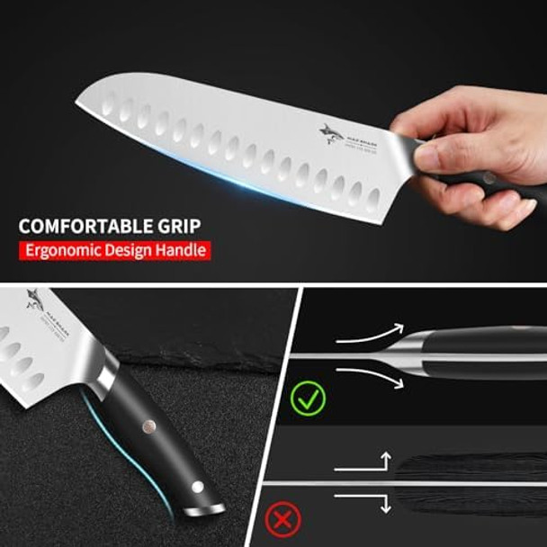 Mad Shark Kitchen Knife Professional 8-Inch Santoku Knife Made Of German High Carbon Stainless Steel Non-Stick Ultra Sharp Kitchen Knife With Ergonomic Handle Box