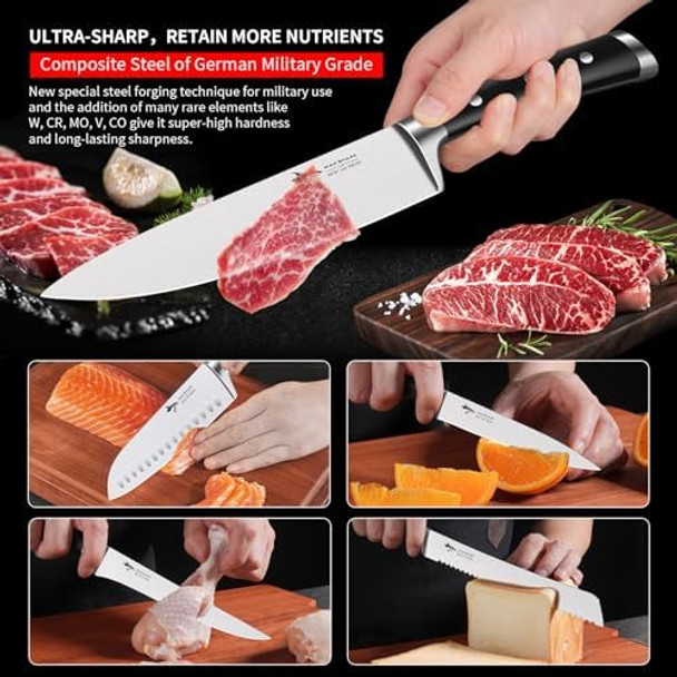 Mad Shark Knife Set Professional 5 Piece Kitchen Chef Knife Set German High Carbon Stainless Steel Ultra Sharp Knives Sets Ergonomic Handle Home Cooking Perfect Cutlery Set