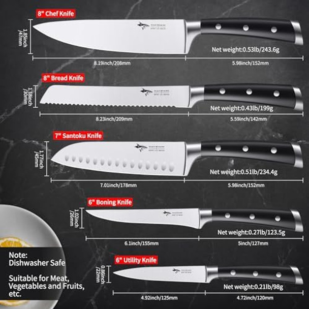 Mad Shark Knife Set Professional 5 Piece Kitchen Chef Knife Set German High Carbon Stainless Steel Ultra Sharp Knives Sets Ergonomic Handle Home Cooking Perfect Cutlery Set
