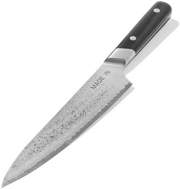 Made In Cookware - 8" Japanese Damascus Steel Gyuto (Chef Knife) - 66 Layers Of Damascus Steel With A Vg-10 Core - Crafted In Japan - Full Tang With Black Pom Handle
