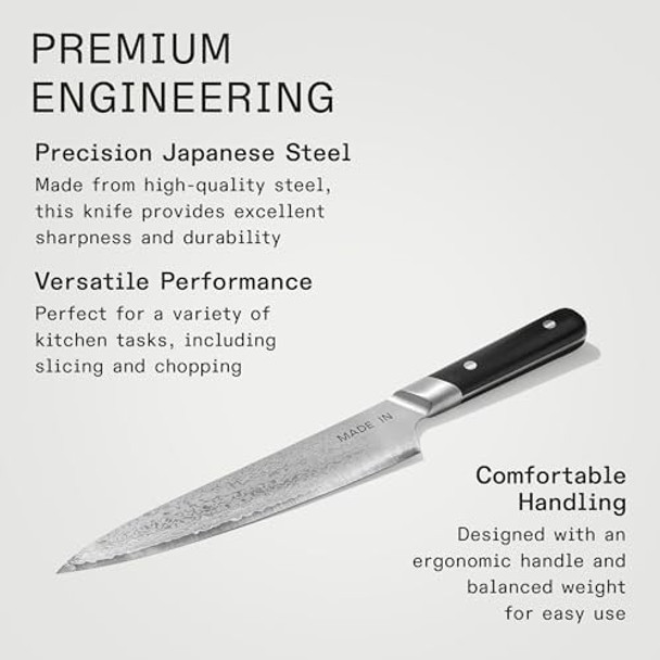 Made In Cookware - 8" Japanese Damascus Steel Gyuto (Chef Knife) - 66 Layers Of Damascus Steel With A Vg-10 Core - Crafted In Japan - Full Tang With Black Pom Handle
