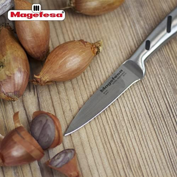 Magefesa Prisma - Kitchen Knives Set Extremely Strong 3Cr14 Stainless Steel Maximum Precision Edge Ergonomic Handle Easy Cleaning 3-Piece Set Dishwasher Safe