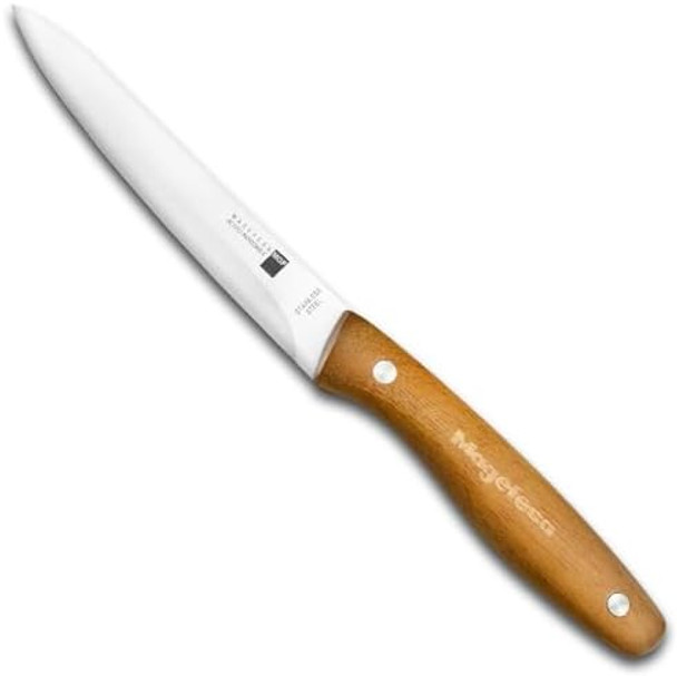 Magefesa Magwood 4-Piece Kitchen Knife Set – Chef Carving Utility And Paring Knives With Stainless Steel Blades Ergonomic Wooden Handles Durable And Easy To Clean