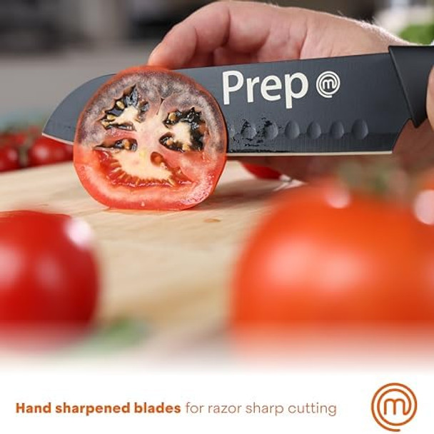 Masterchef Kitchen Knives Set Of 3 Small Knife Set For Home Cooking Rv Or Camping Extra Sharp Cutting Non Stick Coated Stainless Steel Blades & Soft-Touch Easy-Grip Handles Black With Captions
