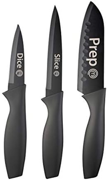 Masterchef Kitchen Knives Set Of 3 Small Knife Set For Home Cooking Rv Or Camping Extra Sharp Cutting Non Stick Coated Stainless Steel Blades & Soft-Touch Easy-Grip Handles Black With Captions Masterchef Kitchen Knives Set Of 3 Small Knife Set For Home Cooking Rv Or Camping Extra Sharp Cutting Non Stick Coated Stainless Steel Blades & Soft-Touch Easy-Grip Handles Black With Captions