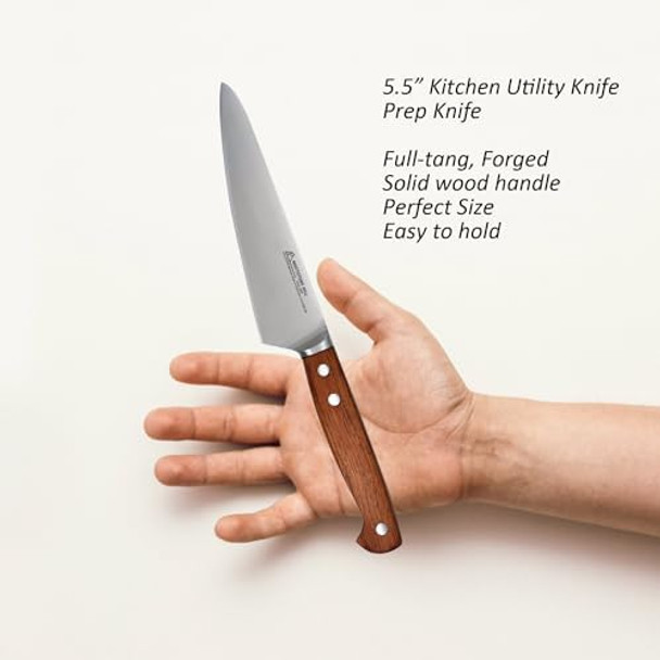 Mattstone Hill Utility Knife 5.5 Inch - Small Kitchen Compact Chef Knife Petty German Steel Wood Handle Mattstone Hill Utility Knife 5.5 Inch - Small Kitchen Compact Chef Knife Petty German Steel Wood Handle