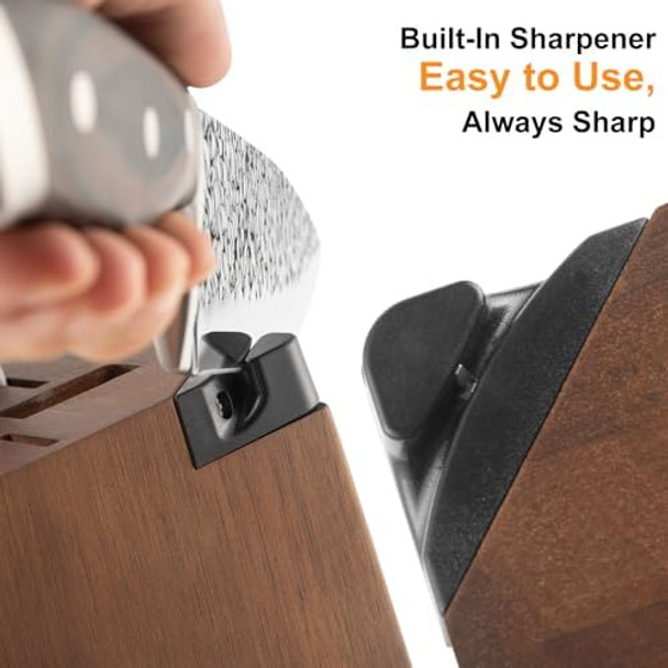 Kitchen Knife Set With Block 15-Piece Professional Stainless Steel Sharp Knives Set For Kitchen With Built-In Sharpener Ergonomic Wooden Handle Full Tang Forged Triple Rivet Boxed Knife Set