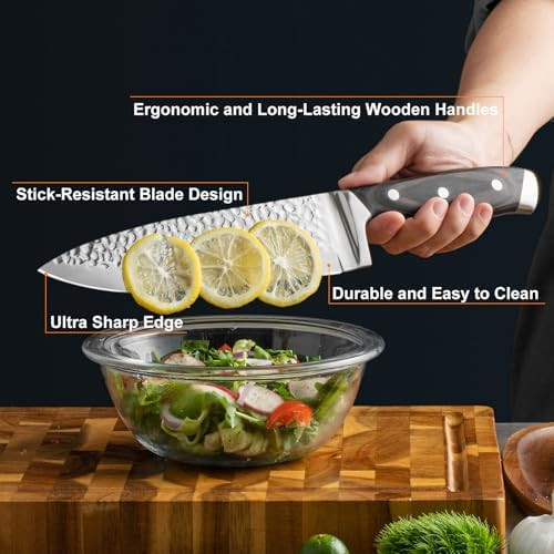 Kitchen Knife Set With Block 15-Piece Professional Stainless Steel Sharp Knives Set For Kitchen With Built-In Sharpener Ergonomic Wooden Handle Full Tang Forged Triple Rivet Boxed Knife Set