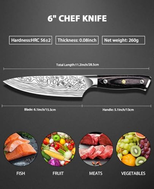 6In Chef Knifesharp Kitchen Knife High-Carbon German En1.4116 Stainless Steel Cooking Knife Kitchen Knife Ergonomically Design With Box Suitable As A For Family And Lover