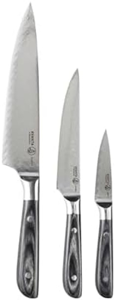 Messermeister Avanta Damascus Forged 3-Piece Pakkawood Starter Set - Includes 8” Chef’S 6” Utility & 3” Paring Knife