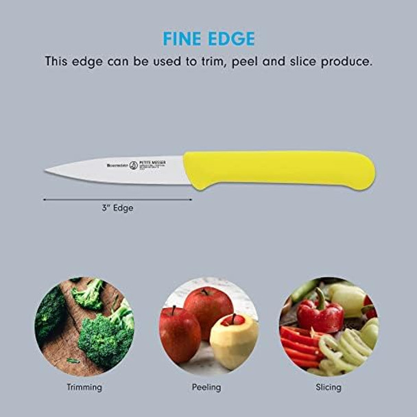 Messermeister Petite Messer 3” Spear Point Parer With Matching Sheath Yellow - German 1.4116 Stainless Steel & Ergonomic Handle - Lightweight Rust Resistant & Easy To Maintain