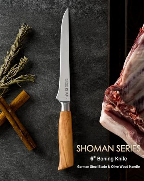 Mitsuharu 7" Meat Cleaver Knife & 6" Boning Knife & 8" Chef Knife Shoman Series Kitchen Knife With Razor Sharp High Carbon German Steel Blade Ergonomic Olive Wood Handle
