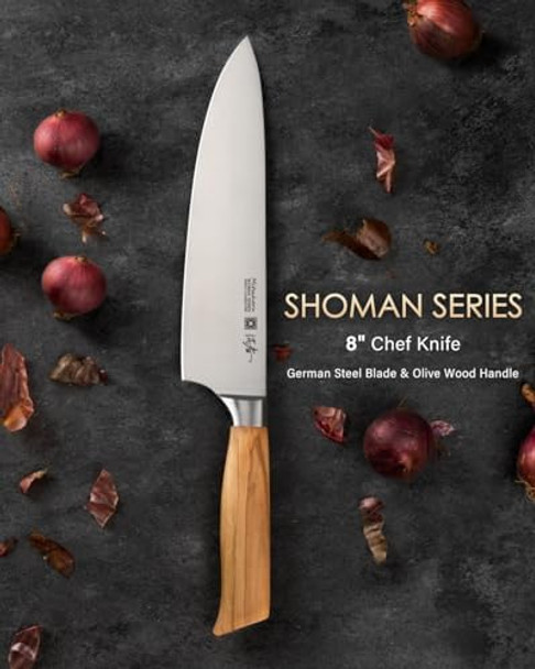 Mitsuharu 7" Meat Cleaver Knife & 6" Boning Knife & 8" Chef Knife Shoman Series Kitchen Knife With Razor Sharp High Carbon German Steel Blade Ergonomic Olive Wood Handle