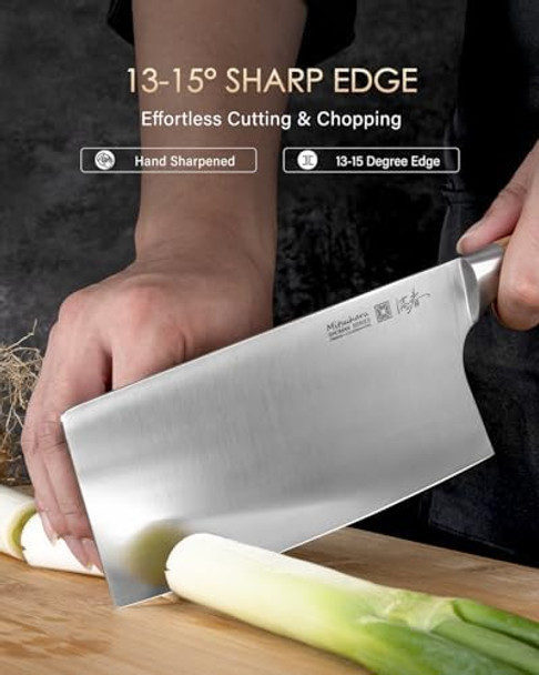 Mitsuharu 7 Inch Meat Cleaver Knife Shoman Series Chinese Classic Knife German High Carbon Stainless Steel Kitchen Knives With Olive Wood Handle Professional Butcher Chef Chopper With Case