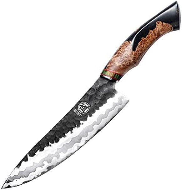 Mitsumoto Sakari 8 Inch Hand-Forged Japanese Gyuto Chef Knife Professional 440C Damascus Kitchen Knife Advanced Art Forging Meat Cleaver Chef'S Knives (Maplewood Handle & Sandalwood Box)