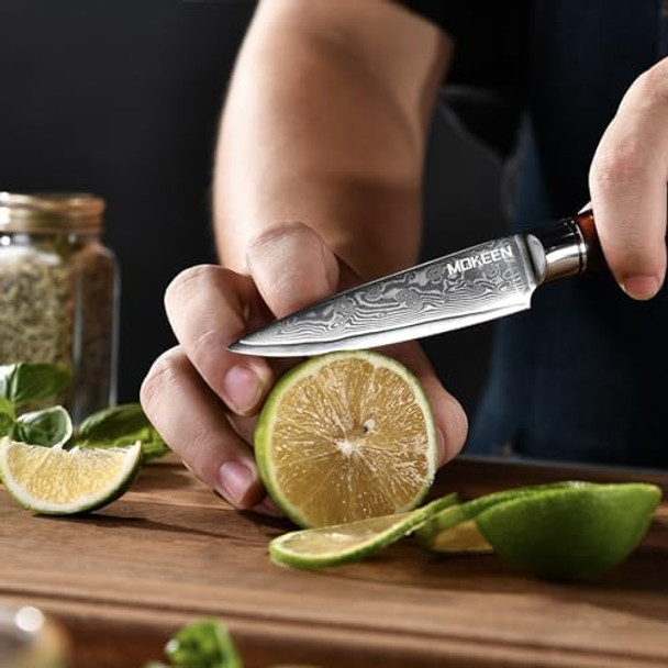 Chef Knife 6.7 Inch And Damascus Paring Knife 3.5 Inch Wood Handle Ultra Sharpultra Sharp -15° Edge Kitchen Knife - Blue Box - Hrc60-62