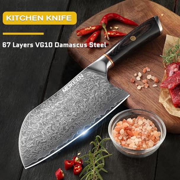 Damascus Cleaver Knife 7 Inch And Damascus Chef Knife 8 Inch Ultra Sharp - Lightweight Wood Handle - Blue Box